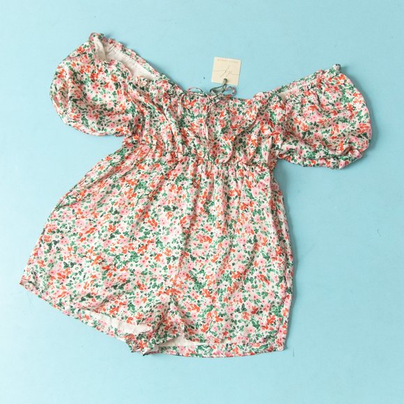 NEW Dress Forum Micro Floral Puff Sleeve Tie Bust Oversize Romper Sz M - Picture 1 of 10